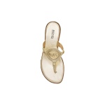Michael Michael Kors Women's Aubrey Cutout Thong Tumbled Leather T-Strap Sandal Color Pale Gold Size 6