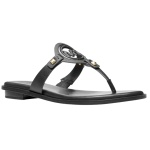 Michael Michael Kors Women's Aubrey Cutout Thong Tumbled Leather T-Strap Sandal Color Black Size 7.5
