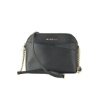 Michael Kors Jet Set Travel Medium Leather Cross Dome Bag Crossbody Black Gold