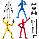 4PCS Assembled Titan T13 Action Figures Set - Robot Action Figure Fidget Toys for Boys Lucky Dummy Nova N13 Anime Figures with Multi Movable Joints Toys for Kids (White+Yellow+Blue+Red)