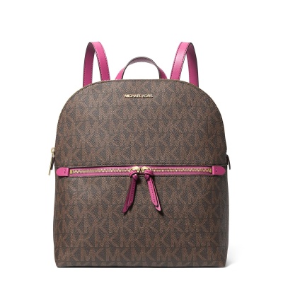 Michael Kors Dallas Medium Signature Logo Backpack (Brown/Deep Fuchsia)