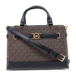 Michael Kors Reed Small CZ Belted Logo Charm Crossbody Satchel Bag Brown