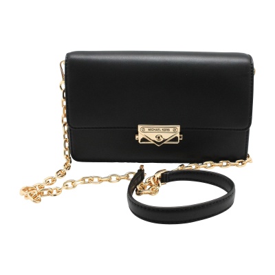 MICHAEL KORS CECE MEDIUM FLAP VEGAN LEATHER SHOULDER CROSSBODY BAG CLUTCH BLACK